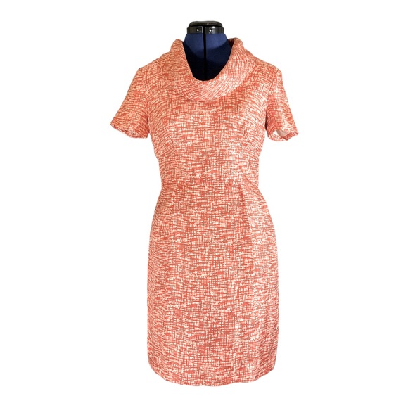 Banana Republic Silk Cowl Neck Mod Dress, Orange/White, Size 2 - Picture 1 of 8
